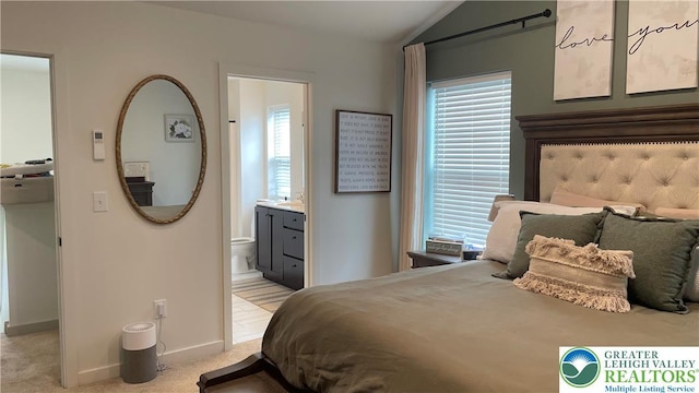331 Minor St, Emmaus Borough, PA 18049 - bedroom featuring multiple windows, light carpet, baseboards, and lofted ceiling