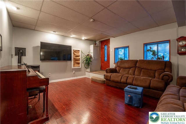 2107 3rd St, Bethlehem Twp, PA 18020 - living room featuring a paneled ceiling, wood finished floors, and baseboards