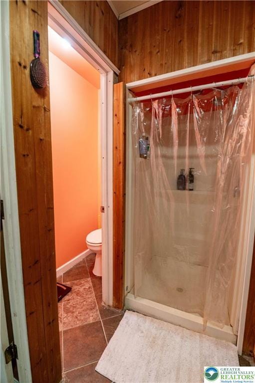 2107 3rd St, Bethlehem Twp, PA 18020 - bathroom with a stall shower, toilet, and tile patterned floors