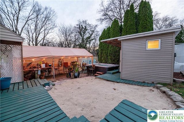 2107 3rd St, Bethlehem Twp, PA 18020 - wooden deck featuring a hot tub and outdoor dining space