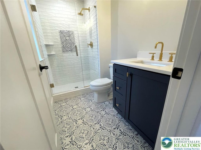 Blue Barn Rd Unit 1456, Upper Macungie Twp, PA 18104 - full bath with toilet, vanity, a shower stall, and tile patterned floors