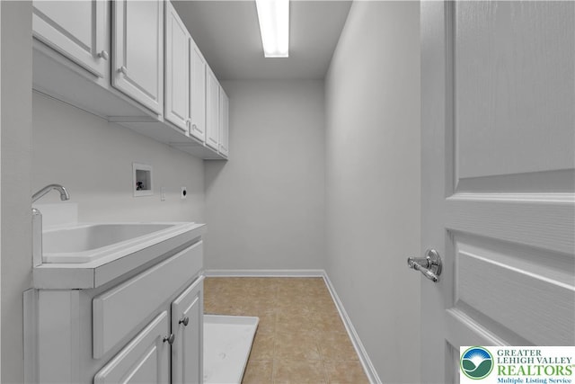 8604 Cascade Rd, Upper Macungie Twp, PA 18031 - laundry area featuring hookup for a washing machine, cabinet space, electric dryer hookup, light tile patterned flooring, and baseboards