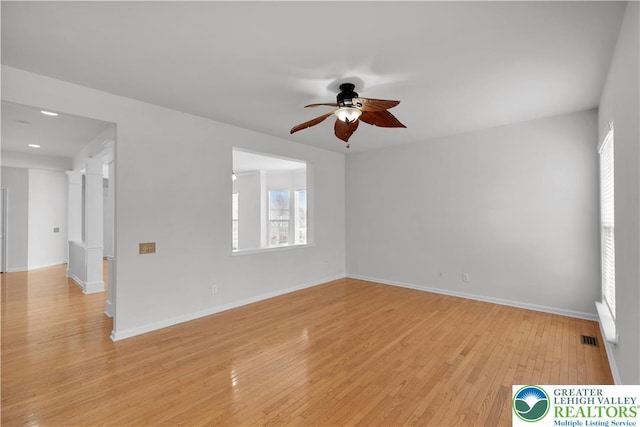 8604 Cascade Rd, Upper Macungie Twp, PA 18031 - empty room with a ceiling fan, plenty of natural light, light wood-type flooring, baseboards, and recessed lighting