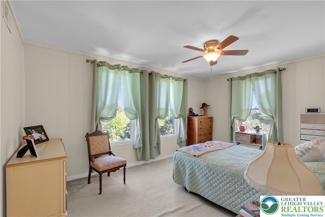 622 Scholl Ave, Salisbury Twp, PA 18015 - bedroom with light colored carpet, baseboards, a ceiling fan, and ornamental molding