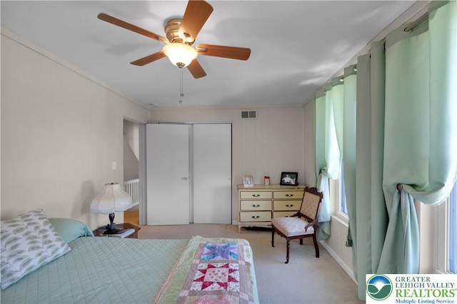 622 Scholl Ave, Salisbury Twp, PA 18015 - bedroom with carpet floors, a closet, and ceiling fan