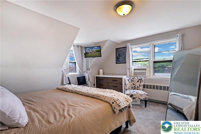 613 S Hoffert St, Fountain Hill Boro, PA 18015 - bedroom featuring radiator, vaulted ceiling, and light carpet