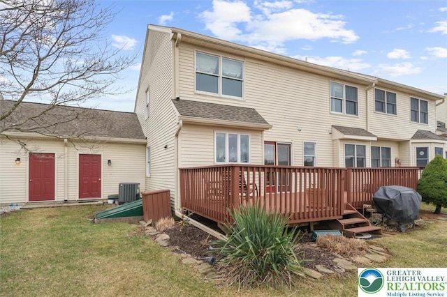 275 Ridings Cir, Macungie Borough, PA 18062 - rear view of property with a deck, a yard, and cooling unit