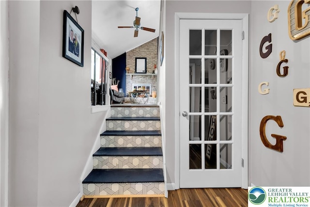 5401 Hale Ave, Hanover Twp, PA 18017 - stairway with wood finished floors, a ceiling fan, and lofted ceiling