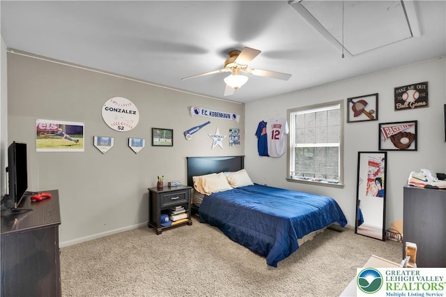 5401 Hale Ave, Hanover Twp, PA 18017 - bedroom featuring attic access, carpet floors, baseboards, and a ceiling fan