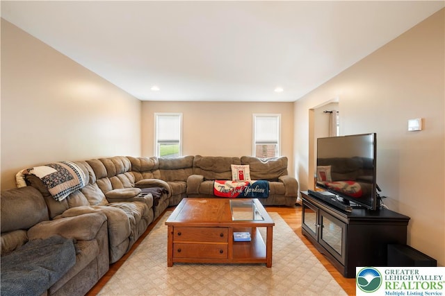 2630 Lower Way, Forks Twp, PA 18040 - living room featuring light wood-style flooring and recessed lighting