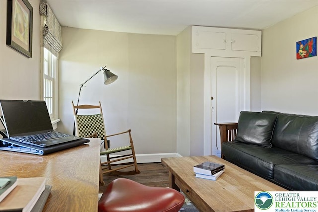 408 Kintner Hill Rd, Nockamixon Twp, PA 18972 - office area featuring dark wood-style flooring and baseboards