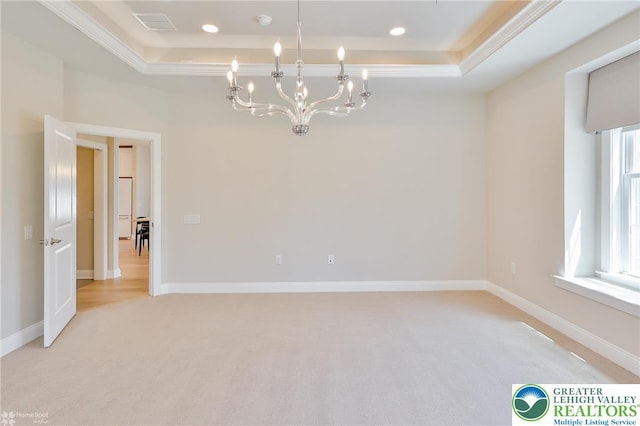 3896 Independence Dr, Easton, PA 18045 - unfurnished room featuring a raised ceiling, light carpet, a chandelier, baseboards, and recessed lighting