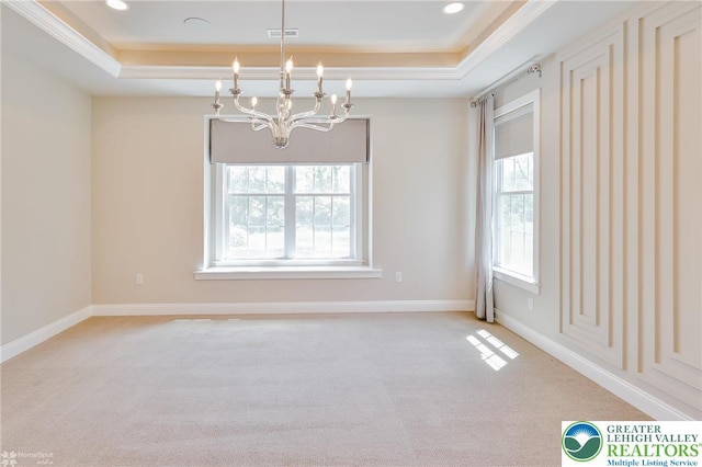 3896 Independence Dr, Easton, PA 18045 - carpeted spare room with a tray ceiling, a chandelier, recessed lighting, and baseboards