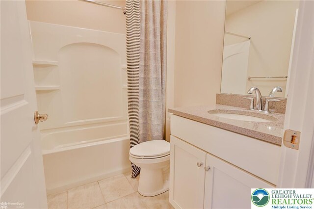 3896 Independence Dr, Easton, PA 18045 - bathroom with vanity, shower / tub combo, tile patterned floors, and toilet