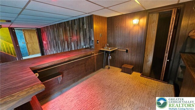 1426 Church St, Fountain Hill Boro, PA 18015 - recreation room featuring wood walls, a paneled ceiling, and tile patterned floors