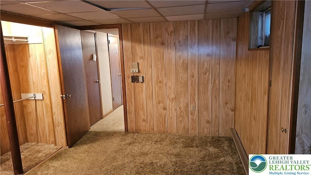 1426 Church St, Fountain Hill Boro, PA 18015 - hallway featuring carpet floors, wooden walls, and a paneled ceiling