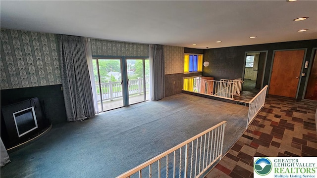 1426 Church St, Fountain Hill Boro, PA 18015 - unfurnished living room featuring wallpapered walls, recessed lighting, and carpet