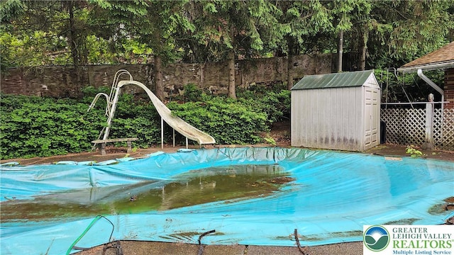 1426 Church St, Fountain Hill Boro, PA 18015 - view of swimming pool with a fenced backyard and a water slide