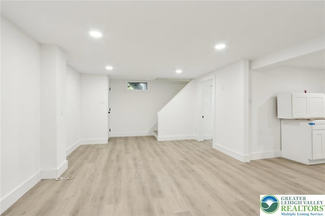 624 E 8th St, Northampton Borough, PA 18067 - basement featuring light wood-style floors, baseboards, recessed lighting, and stairway