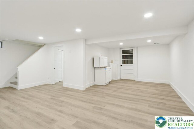 624 E 8th St, Northampton Borough, PA 18067 - finished basement featuring light wood-style floors, recessed lighting, stairway, and baseboards