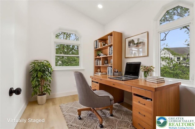 624 E 8th St, Northampton Borough, PA 18067 - office area with baseboards, light wood-type flooring, and vaulted ceiling