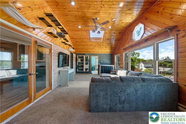 2617 5th St, Bethlehem City, PA 18020 - carpeted living area featuring healthy amount of natural light, wooden ceiling, ceiling fan, vaulted ceiling, and french doors