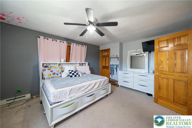 2617 5th St, Bethlehem City, PA 18020 - bedroom with a baseboard radiator, light colored carpet, and a ceiling fan