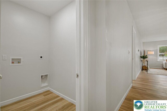 1647 4th St, Bethlehem Twp, PA 18020 - washroom with electric dryer hookup, light wood finished floors, washer hookup, and baseboards