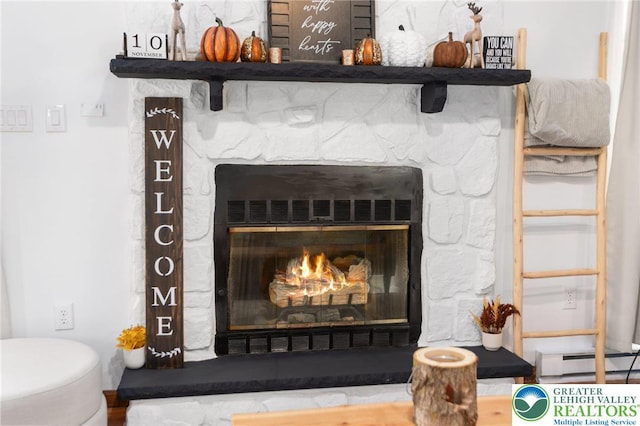 64 Autumn Ln, Penn Forest Twp, PA 18229 - detailed view of a baseboard radiator and a fireplace