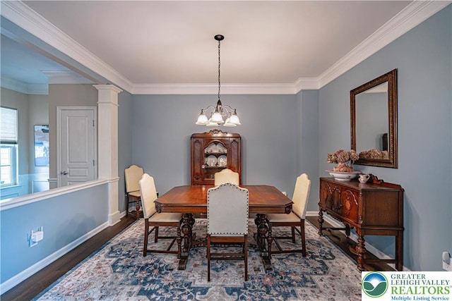 8592 Cascade Rd, Upper Macungie Twp, PA 18031 - dining room with ornamental molding, wood finished floors, baseboards, and a chandelier