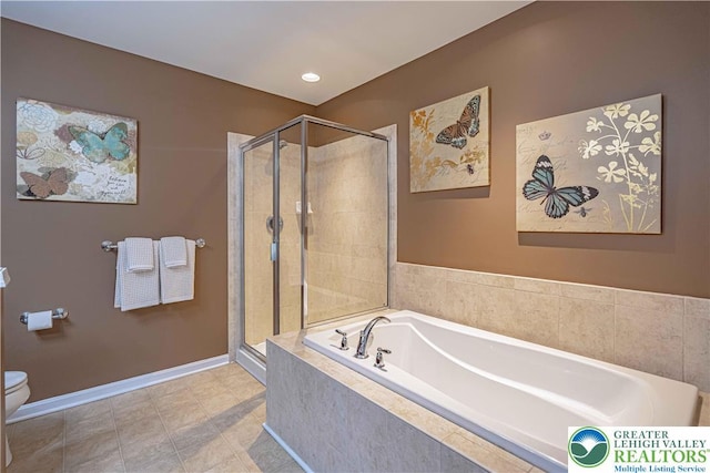 8592 Cascade Rd, Upper Macungie Twp, PA 18031 - full bath with a bath, a stall shower, toilet, and tile patterned flooring