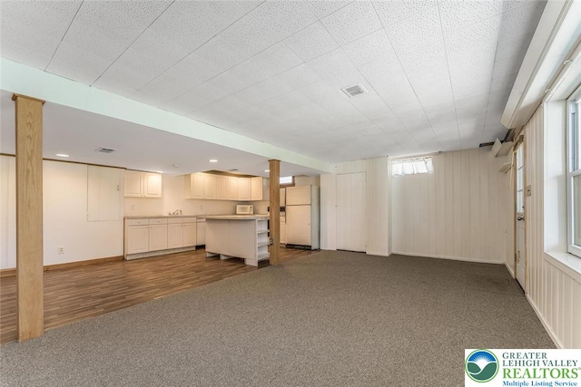 825 Old Philadelphia Rd, Easton, PA 18042 - basement with freestanding refrigerator, dark carpet, a sink, and recessed lighting