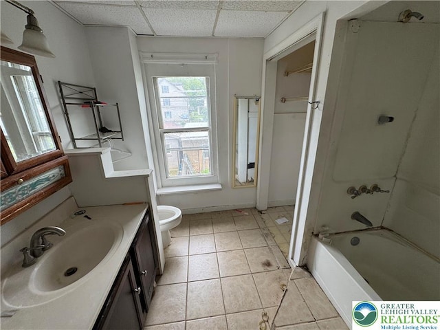 226 Adrain St, Emmaus Boro, PA 18049 - full bathroom featuring vanity, toilet, tile patterned flooring, shower / tub combination, and a drop ceiling