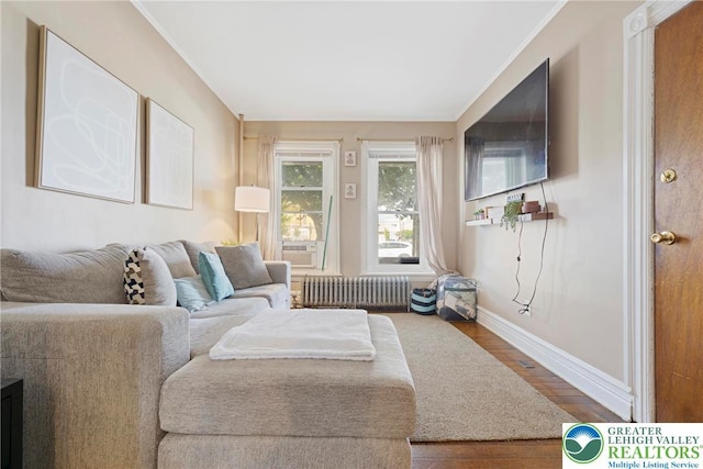 343 N 16th St, Allentown City, PA 18102 - living room with radiator, wood finished floors, and baseboards