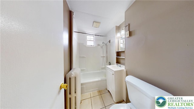 853 N Jordan St, Allentown City, PA 18102 - full bath featuring radiator,  shower combination, toilet, tile patterned floors, and vanity