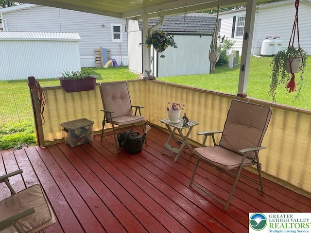 10 Springridge Rd, Moore Twp, PA 18014 - wooden terrace featuring a yard and an outbuilding