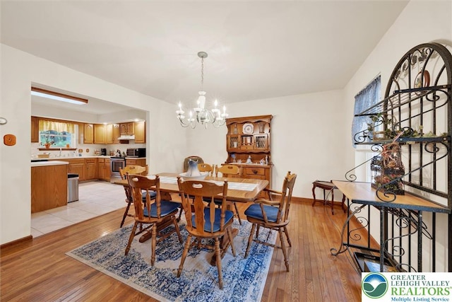 146 Bernadette Dr, Pike, PA 18328 - dining room featuring a chandelier, light wood-style flooring, and baseboards