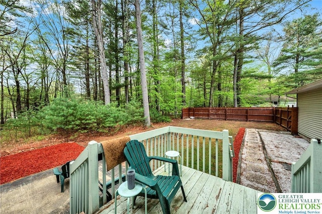 146 Bernadette Dr, Pike, PA 18328 - wooden terrace featuring a fenced backyard