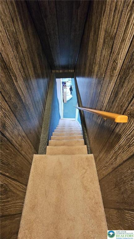 511 N 8th St, Allentown City, PA 18102 - stairway featuring wooden walls and wooden ceiling