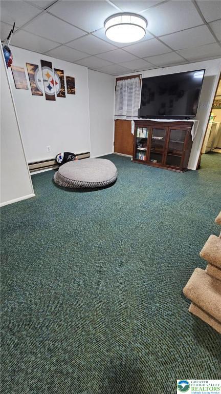 511 N 8th St, Allentown City, PA 18102 - finished below grade area featuring a paneled ceiling, stairway, and carpet flooring