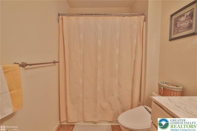 9 Krocks Rd, Upper Macungie Twp, PA 18104 - bathroom with toilet, vanity, and curtained shower