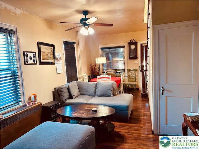 742 N 4th St, Allentown City, PA 18102 - living room with wood finished floors and a ceiling fan