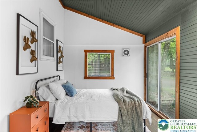 105 Honovi Dr, Tobyhanna Twp, PA 18347 - bedroom featuring vaulted ceiling, wooden ceiling, and wood finished floors