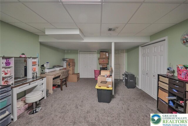 48 Craigie St, Easton, PA 18045 - home office with a paneled ceiling and carpet