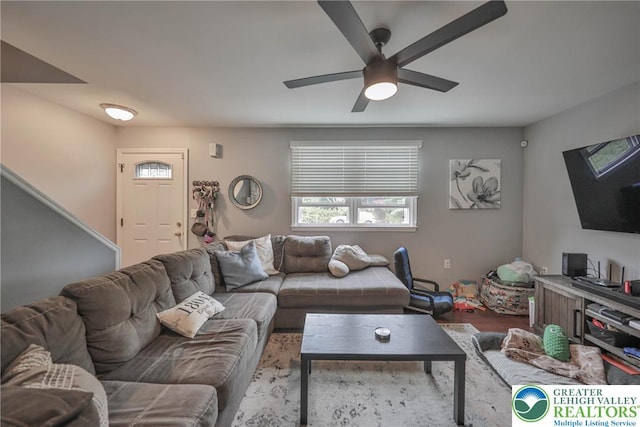 48 Craigie St, Easton, PA 18045 - living room featuring ceiling fan