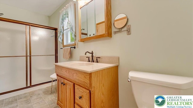 54 Indian Trl, Penn Forest Township, PA 18229 - full bathroom featuring toilet, a shower stall, and vanity