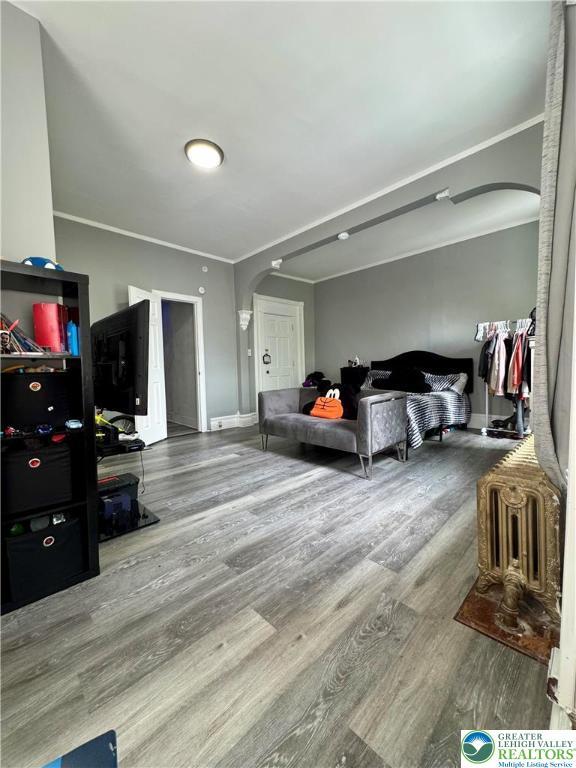 528 N 6th St, Allentown City, PA 18102 - bedroom featuring arched walkways, wood finished floors, and baseboards