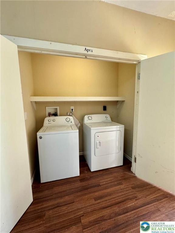 528 N 6th St, Allentown City, PA 18102 - laundry area with separate washer and dryer and dark wood finished floors