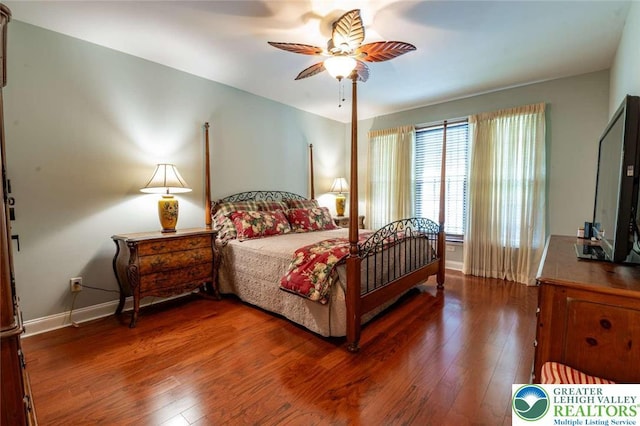 4741 Pinehurst Cir, Upper Saucon Twp, PA 18034 - bedroom featuring wood-type flooring, baseboards, and ceiling fan