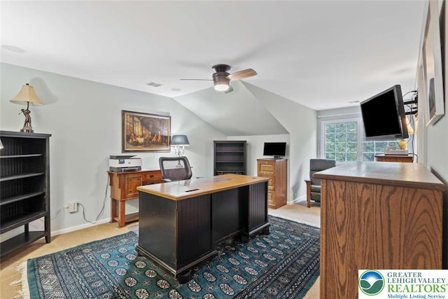 4741 Pinehurst Cir, Upper Saucon Twp, PA 18034 - carpeted office featuring ceiling fan and lofted ceiling